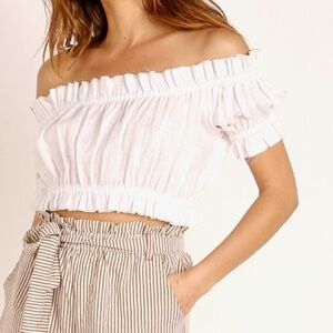 Mikoh White Off-Shoulder Crop Top